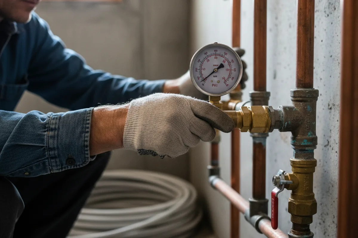 Pressure testing a repaired line during Water Line Repair in Biddeford